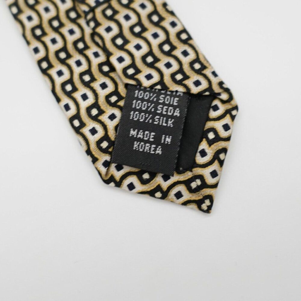 Bergamo New York Black Tan Blue Abstract Geometric Print Silk Tie Wide - Picture 4 of 6